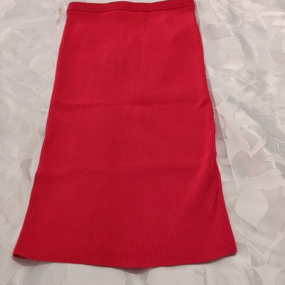 Red Ribbed Knit Michael Kors Skirt